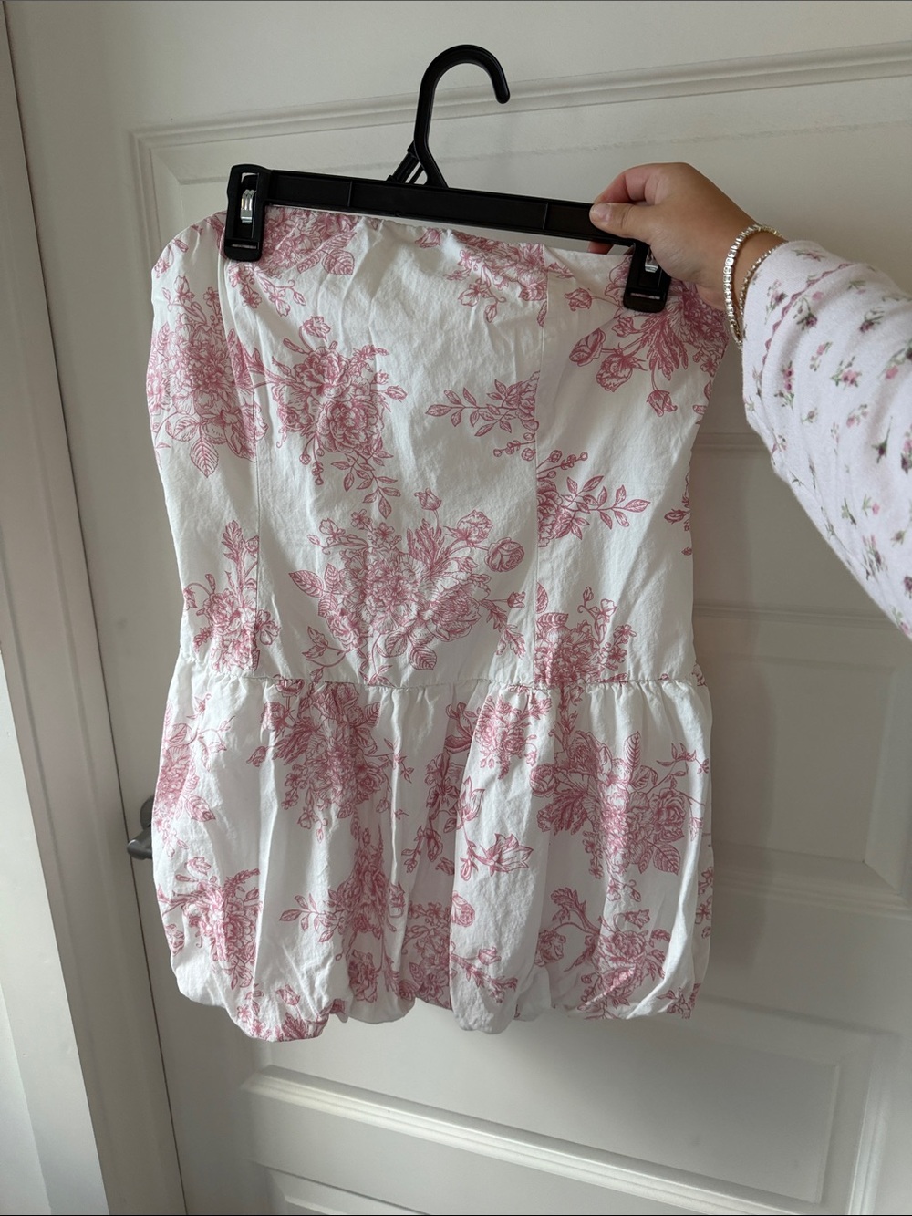 White and Pink Floral Tiered Cotton mini dress